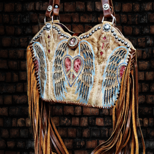 Heart, peace wings cowboy boot purse