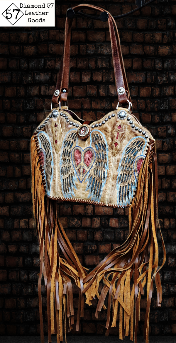 Heart, peace wings cowboy boot purse