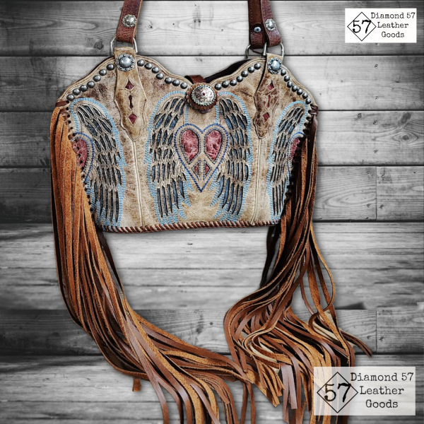 peace heart wings cowboy boot purse
