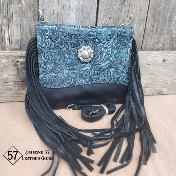 Black and Turquoise leather hipster bag