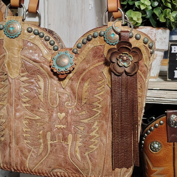 Leather flower on Cowboy Boot Purse