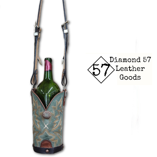 green cowboy boot wine tote