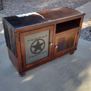 Wood TV stand with cowhide runner