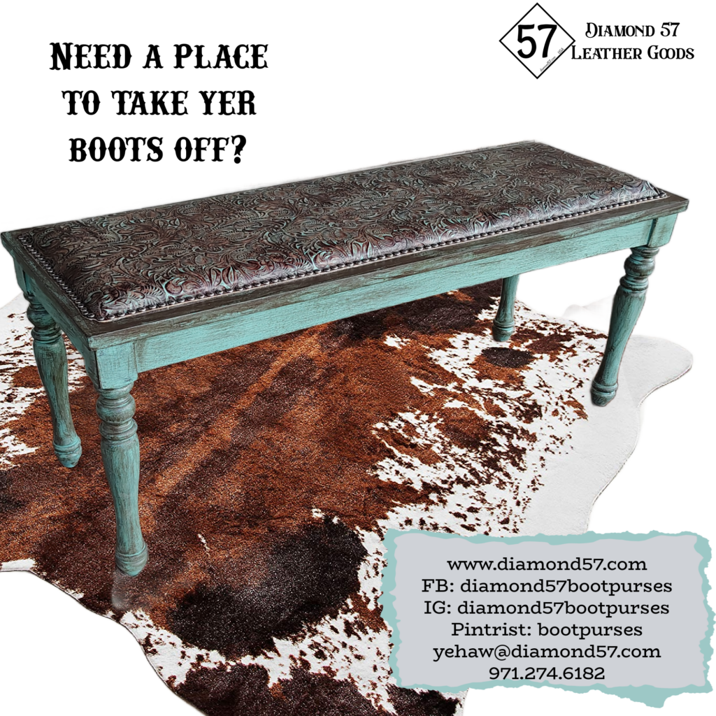 Western leather upholstered bench