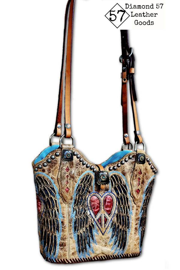 Cowboy boot purse with horse tack handles