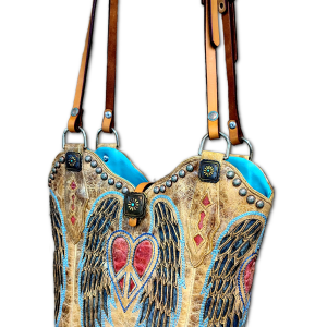 Cowboy boot purse with heart and wings