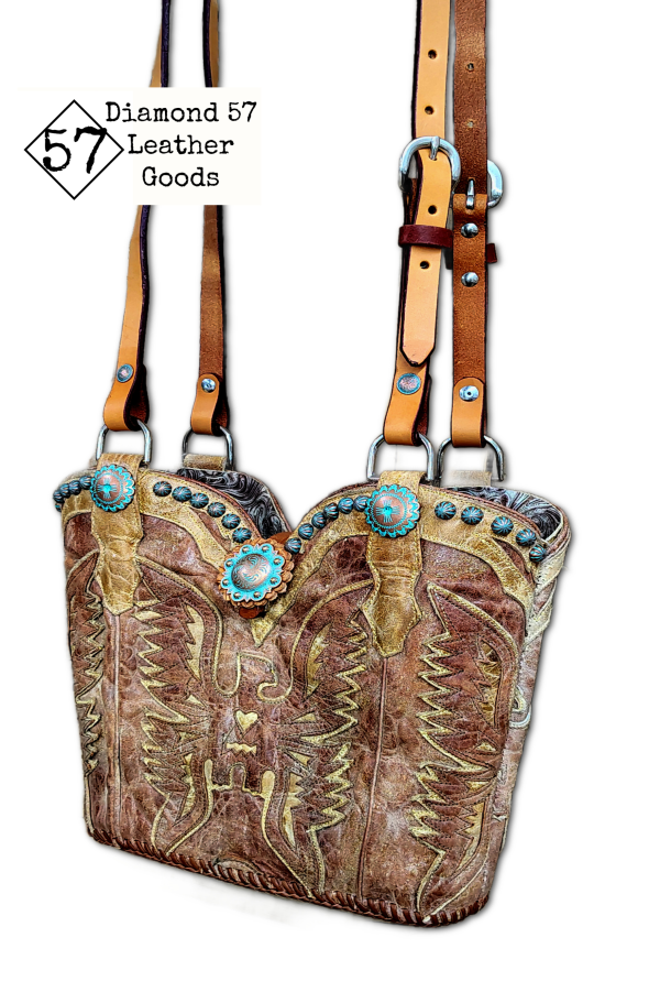 Cowboy boot purse tan eagle