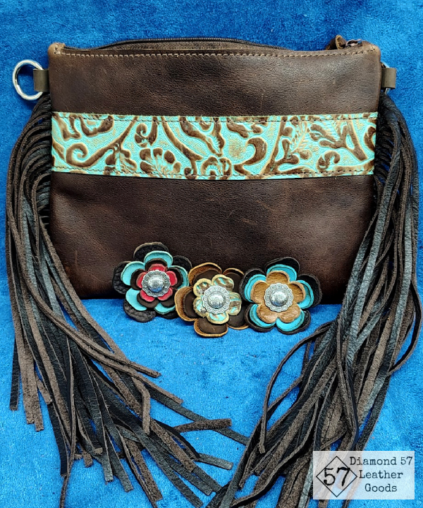 Leather crossbody purse with flowers