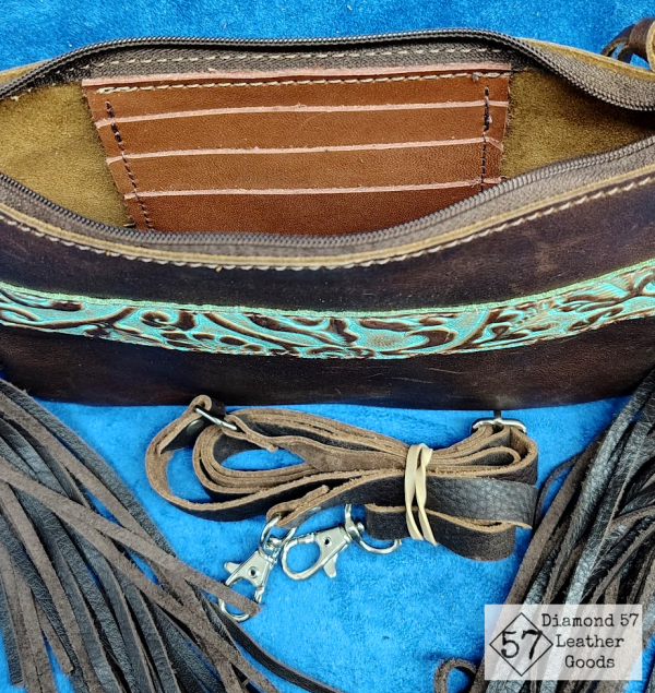 Leather crossbody purse with sewn in wallet