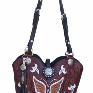 Handcrafted Brown Leather Purse with Butterfly Inlay and Concho Accents