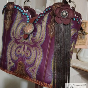 Leather Crossbody Bag with Floral Tooling and Side Fringe