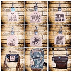 Variety of laser engraved leather keychains in the shape of a livestock tag. Western, country, sassy, funny, spiritual. Variety