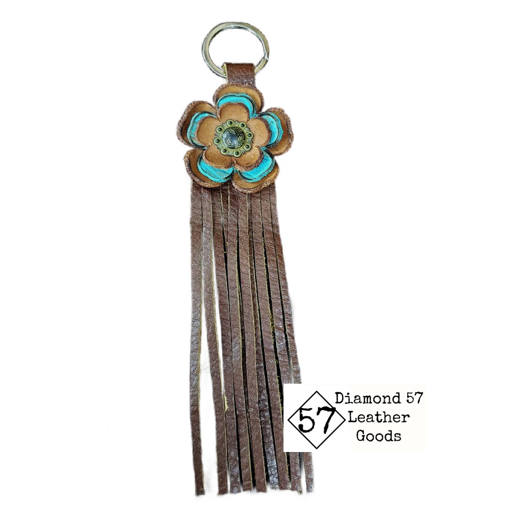 Leather flower key chain or purse accessory