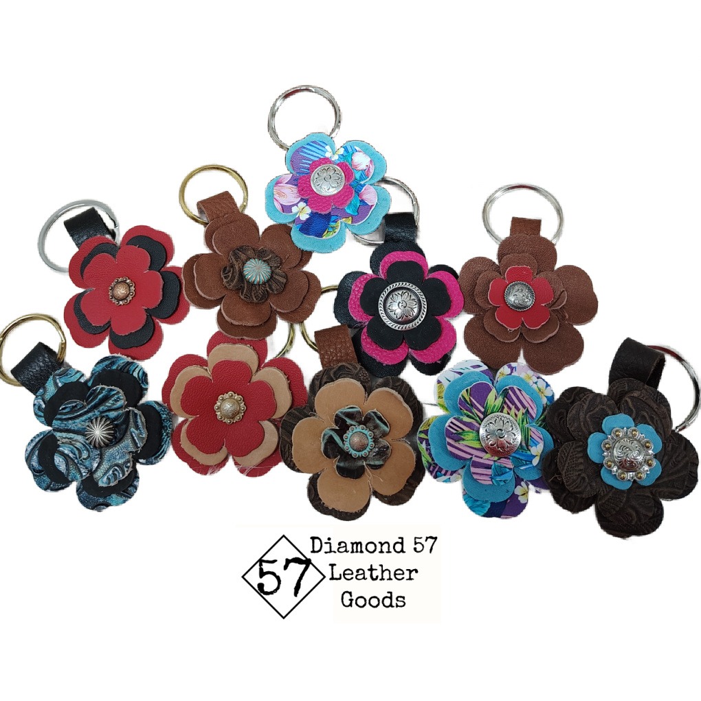 Leather flower key chains and accessories