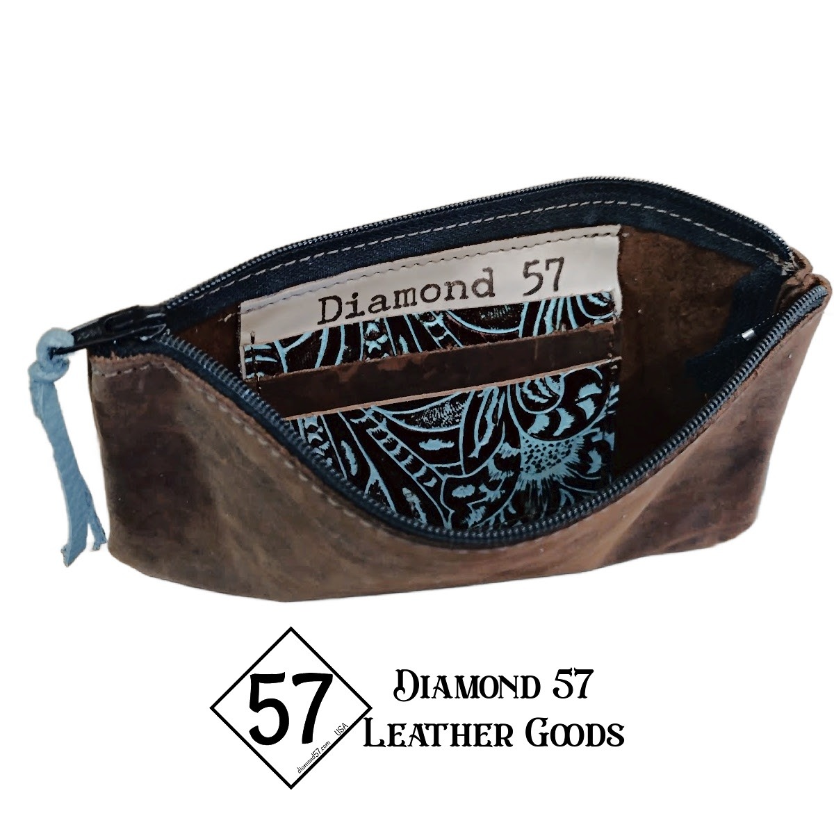 Brown zipper leather wallet inside